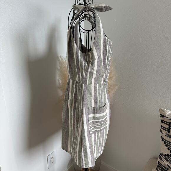 Dress Forum Striped Button-Front Mini Dress Medium Tie Strap Pockets - Picture 2 of 6